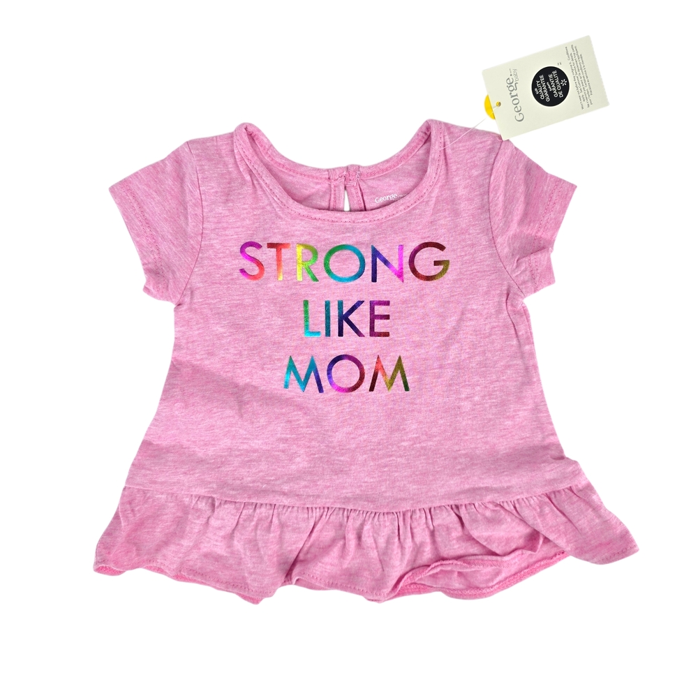 George, Baby Girl, Pink “Strong Like Mom” Tunic Top, Ruffle Hem,  3–6M, NWT